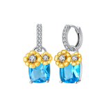 Cargar imagen en la galería, Aretes Azules Con Flores Doradas
