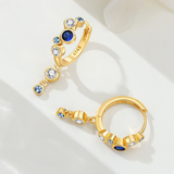Cargar imagen en la galería, Aretes Dorados Con Cristales Azules Brillantes