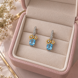 Cargar imagen en la galería, Aretes Azules Con Flores Doradas