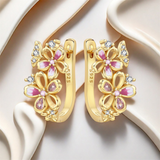 Cargar imagen en la galería, Aretes Arracadas Doradas Con Flores De Cerezo Y Mariposas