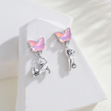 Cargar imagen en la galería, Aretes Mariposas Tornasol Con Gatos Colgantes