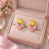 Cargar imagen en la galería, Aretes Cristales Amarillos Con Rosa Brillantes