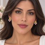 Cargar imagen en la galería, Aretes Cristales Amarillos Con Rosa Brillantes