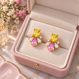 Cargar imagen en la galería, Aretes Cristales Amarillos Con Rosa Brillantes