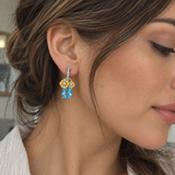 Cargar imagen en la galería, Aretes Azules Con Flores Doradas