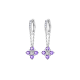 Cargar imagen en la galería, Aretes Mini Argollas Con Flores Moradas Colgantes