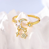 Cargar imagen en la galería, Anillo Media Luna Dorada Con Estrellas