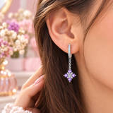 Cargar imagen en la galería, Aretes Mini Argollas Con Flores Moradas Colgantes