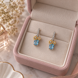 Cargar imagen en la galería, Aretes Azules Con Flores Doradas