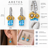 Cargar imagen en la galería, Aretes Azules Con Flores Doradas