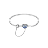 Cargar imagen en la galería, Brazalete Broche Corazón Azul Con Cadena De Seguridad
