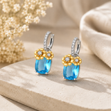 Cargar imagen en la galería, Aretes Rectangulares Azules Con Flores