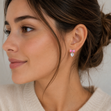Cargar imagen en la galería, Aretes Corazones Con Moño Rosa
