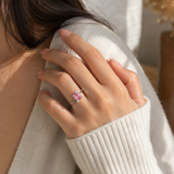 Cargar imagen en la galería, Anillo Cristal Rosa Con Dos Margaritas Elegantes