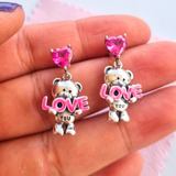 Cargar imagen en la galería, Aretes Largos Osos LOVE y Corazones Rosas